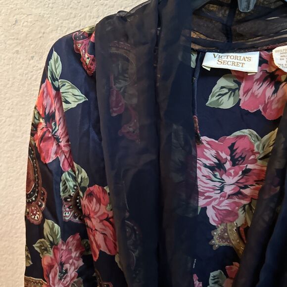 Victoria Secret Gold Label Vintage 80s 90s Luxury Medium Floral Robe Beautiful - Picture 7 of 8